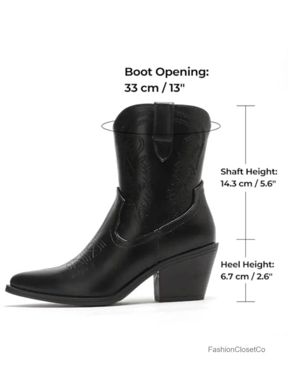 Cowboy Ankle Booties with Embroidery Detail, Pointed Toe, 2.6